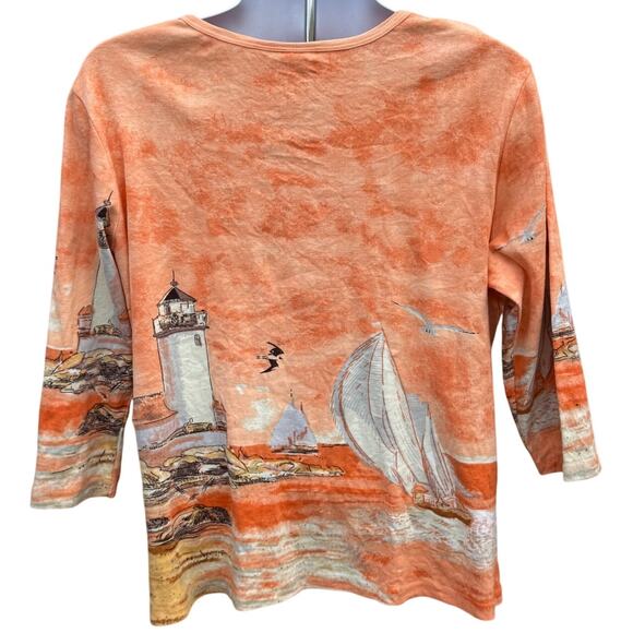 VTG Take Two Sail Boat Light House Womens L SEQUIN EMBELLISHED 3/4 SLEEVE SHIRT - Picture 3 of 4